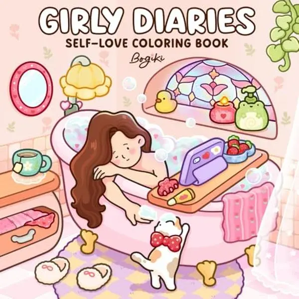 Girly Diaries Coloring Book - Cozy Adult Coloring Book for Teens, Featuring Cute Girls in Everyday Activities for Relaxation, Adult Coloring Books