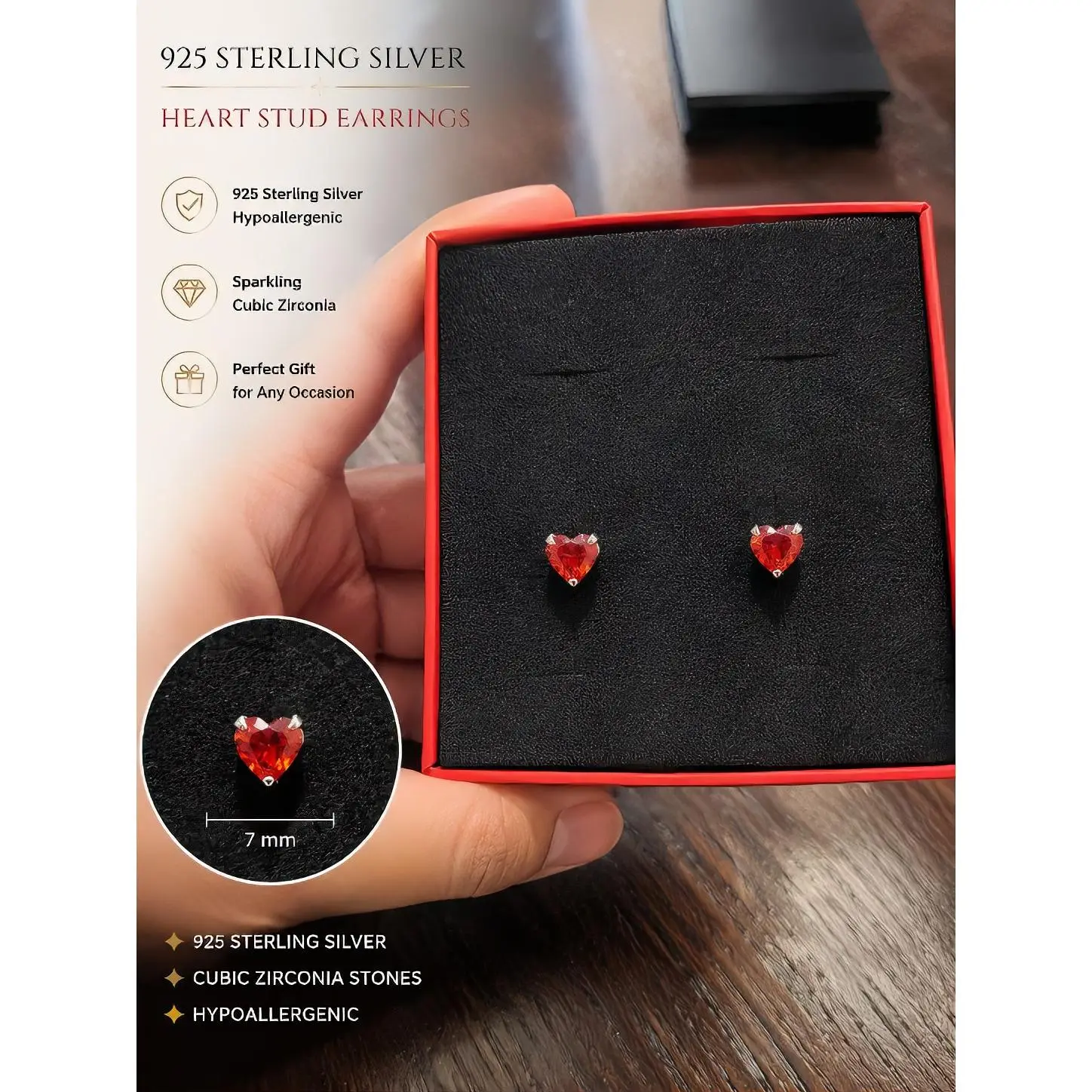 Heart Stud Earrings – 925 Sterling Silver | 7 mm