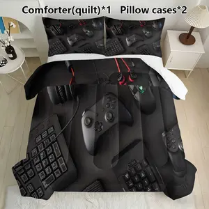 Gaming Gear Bedding Set, Includes 1 Comforter & 2 Pillowcases, Perfect for Gamer Room Decor, Synthetic Fiber Material