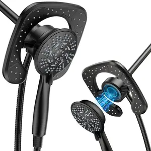 High  Shower Heads, 7.2Inch 2 in 1 Rainfall Shower  & Handheld Showers with  Docking System, Ten-Function Handheld Shower  with 59" Rotatable Stainless Steel Hose (Black)