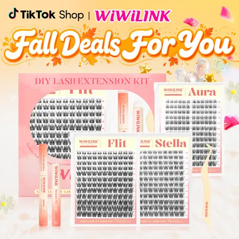 WiWiLINK Stella Flit Aura 3D Cluster Lashes DIY Kit - Cosmetic False Eyelashes & Adhesives, Ultra-Thin Transparent Band, C/D Curl, 8-16mm Dramatic Fluffy Lash, Doll Makeup Eye Accessory, Includes Bond, Seal & Remover