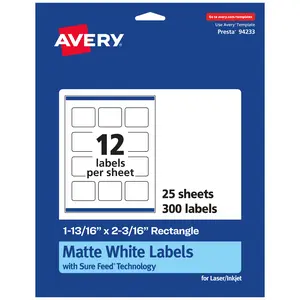 Avery White Rectangle Labels, 1-13/16" x 2-3/16"