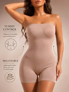 1 Count Women's Solid Color Strapless Seamless Full Body Shaper, High Stretch Sculpting Bodysuit, Comfortable Breathable Fabric Shapewear, Tummy Control & Butt Lifting Jumpsuit, Perfect For Under Dresses, Daily Wear,  Fitness