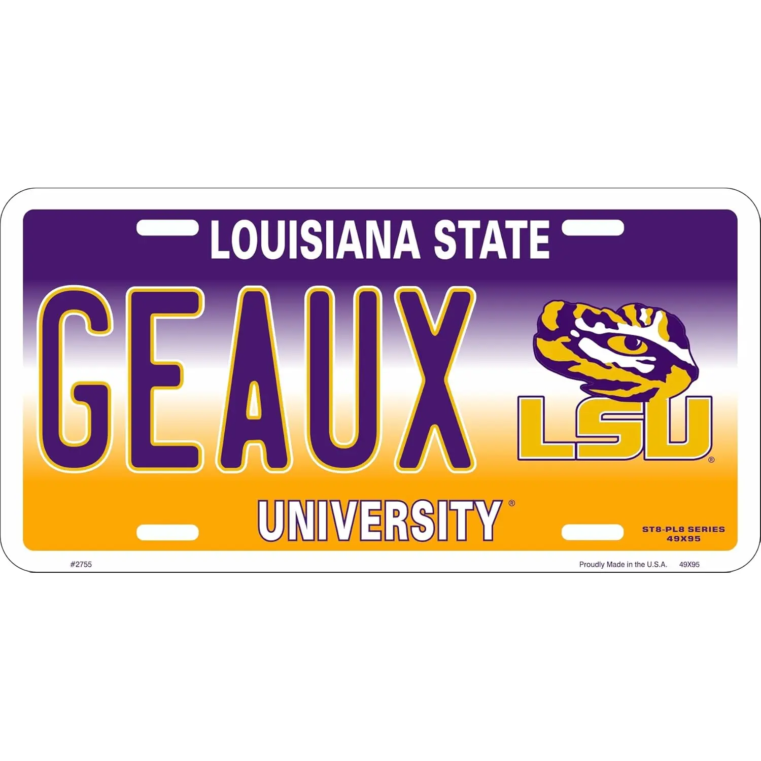 LSU Tigers Louisiana State University Aluminum Novelty Car License Plate - GEAUX Hangtime Design, for LSU Fans, Cars Exterior Accessory
