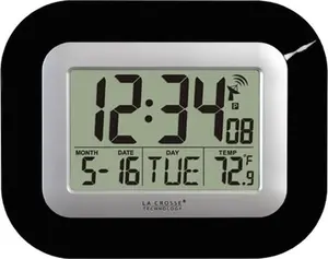 Atomic Digital Wall Clock with IN Temp and Date-Black