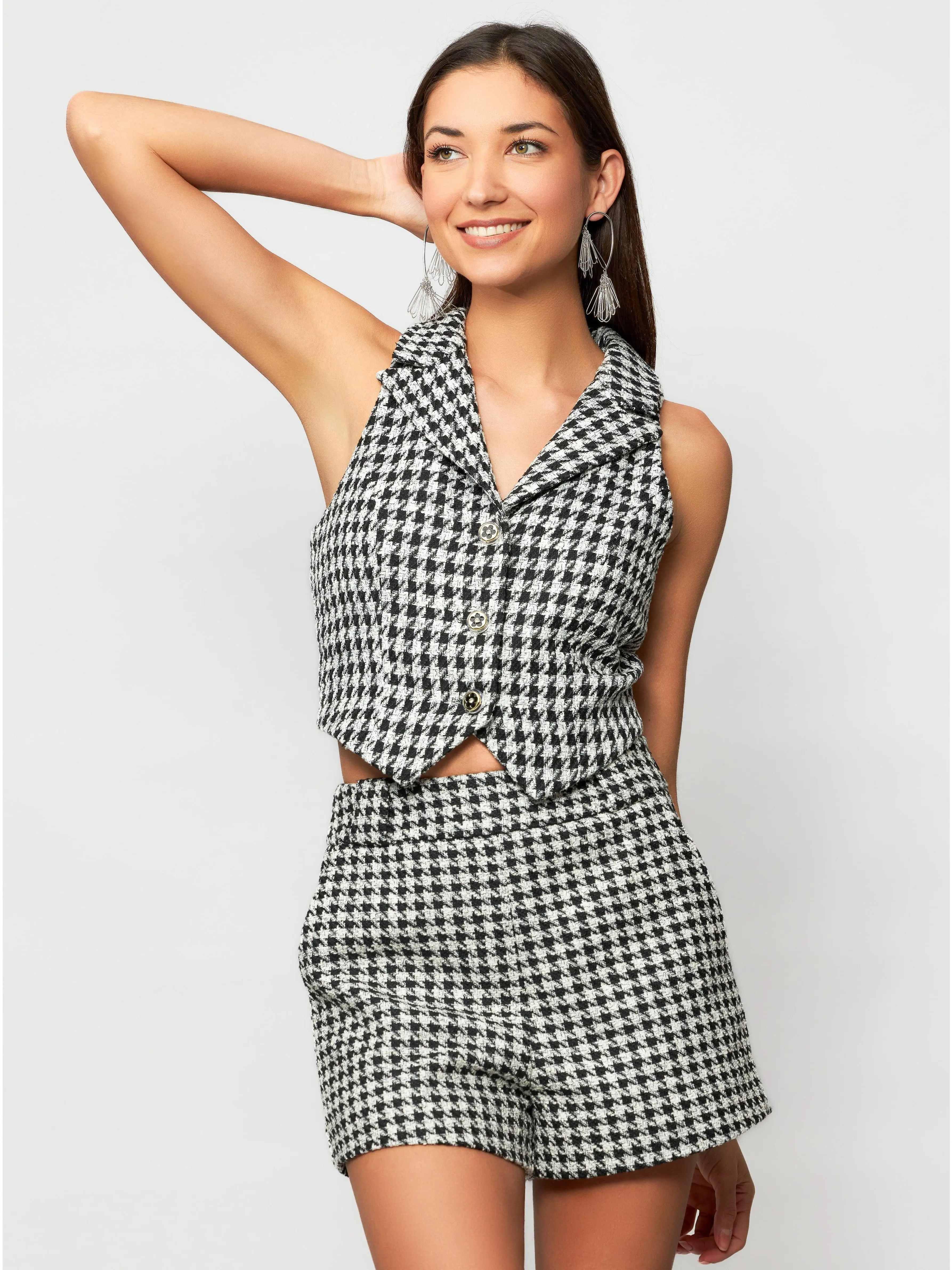 Valda Houndstooth Tweed Vest