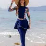Women's Tropical Print Long Sleeve One-piece Swimsuit, Casual Sun Protection Swimwear for Beach Holiday Vacation, Ladies Swimsuit for All Seasons, Modest Swimming Wear Clothing