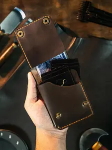 Button Closure Leather Wallet Hand Crafted Flap Style Hand Waxed Burnished Edge Hand Stitched Leather Card Holder Best Valentines Gift Anniversary Gift Birthday Gift