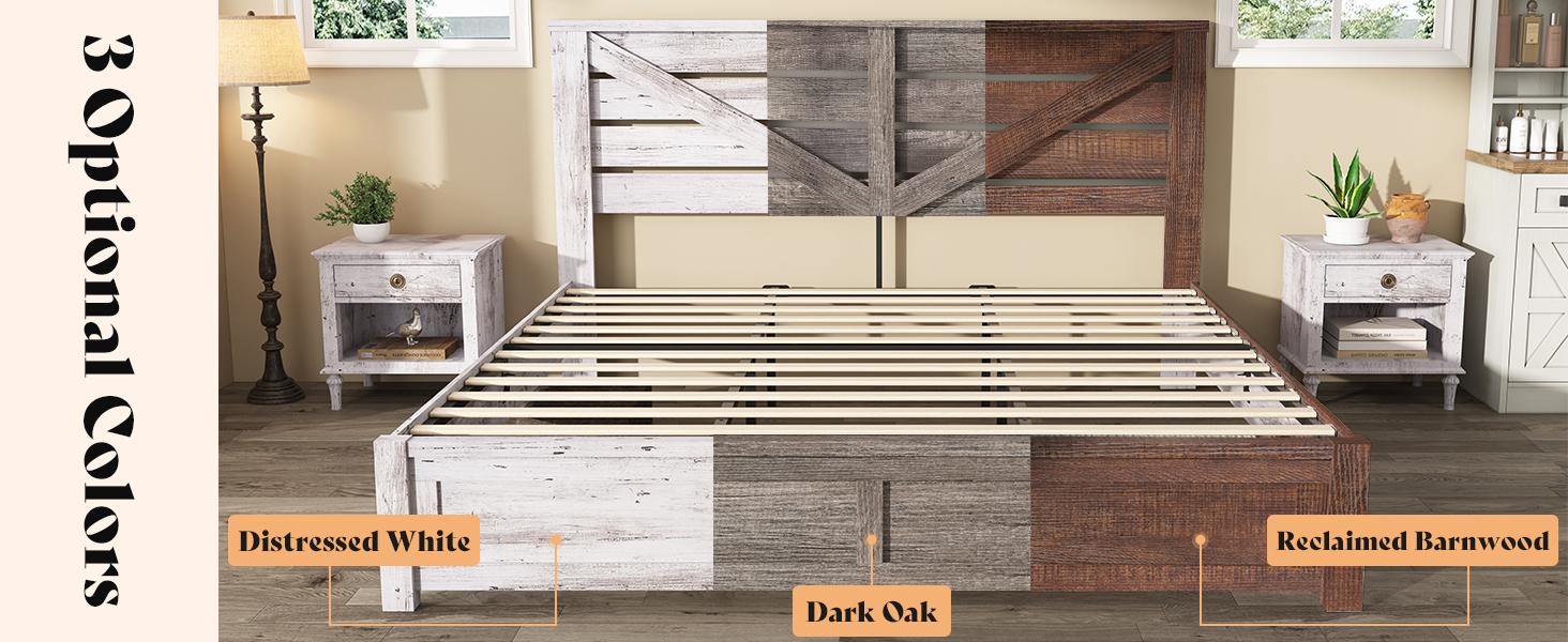 AMERLIFE  Farmhouse Bed Frame with 49.2" Barn Door Headboard, Platform Bed Frame with Wood Slats, Under Bed Storage Space, Noisy Free, Easy Assembly/Best Gift Ideas/Christmas Gifts