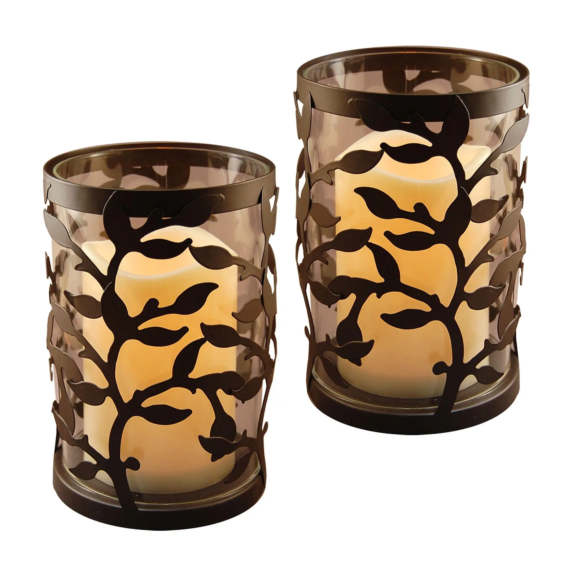 LumaBase 2 Round Vine Metal Lanterns with Flameless Candles LumaBase 2 Round Vine Metal Lanterns with Flameless Candles