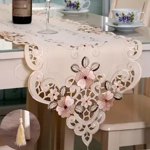 Floral Pattern Table Runner, 1 Count Classical Embroidery Table Flag, Household Table Decoration Supplies for Home Kitchen Dining Room