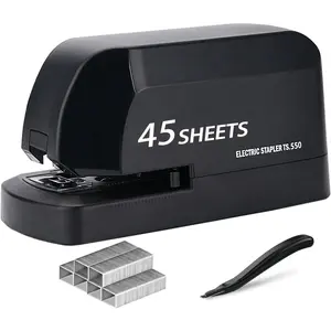 Electric Stapler for Desk, 45 Sheet Capacity Automatic Stapler Desktop, Office Staplers Electric, AC Operated Staplers Heavy Duty Office Use with 1,000 Staples & Staple Remover, Black
