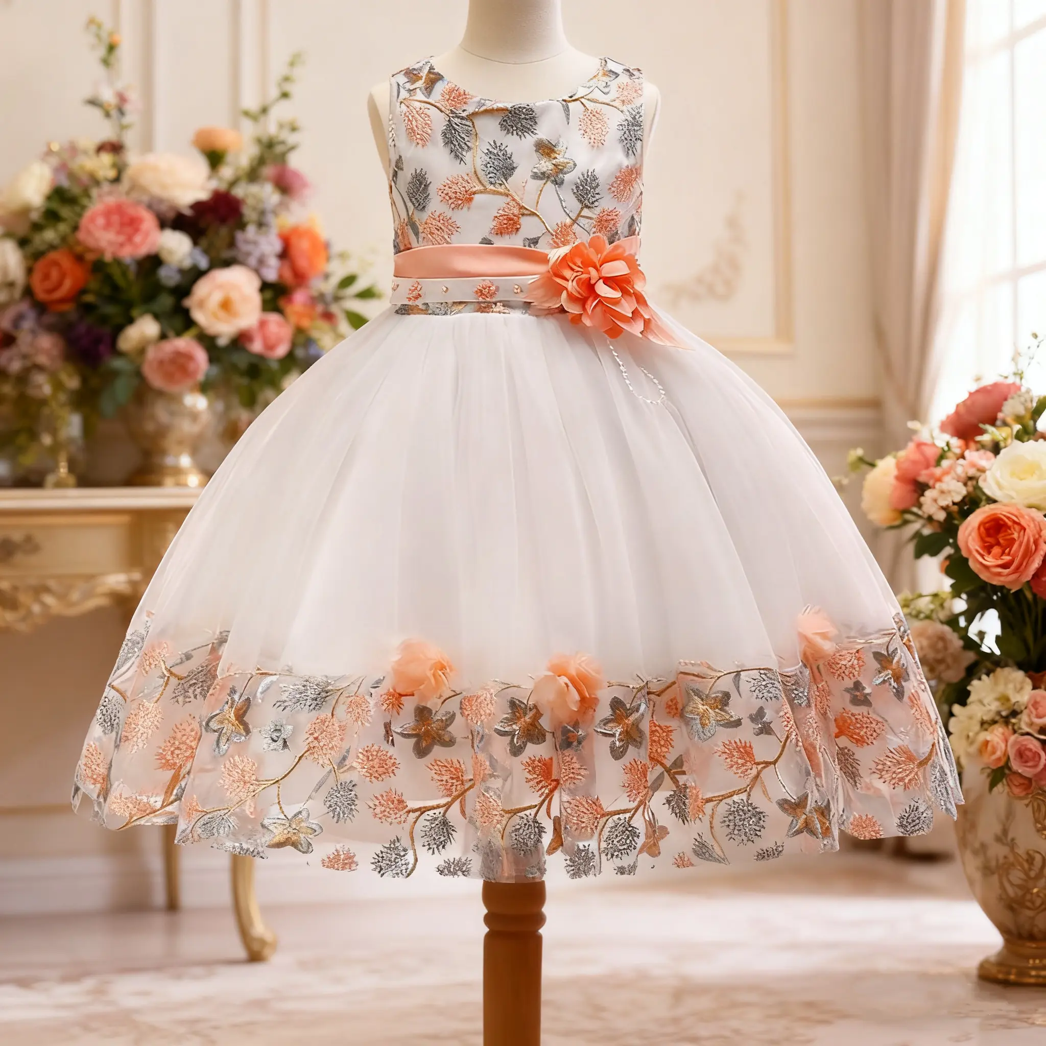 5045 0-10 Years Girls Dress Formal Wedding Party Dresses Kids Princess Christmas Dress Costume