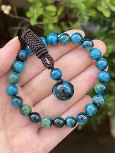 Fashion Blue Tiger Eye Pendant Necklace and Bracelet Set, Adjustable Woven Rope, Daily Wear or Holiday Gift, Elegant Style