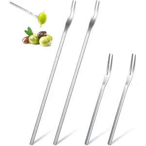 4 Pcs Pickle Fork Tool Set for Fruit Appetizers 8.66 Inches Long Handle Olive Fork 2 Prong Stainless Steel Pickle Picker Grabber Tool for Jar Cocktail Dessert Fruit