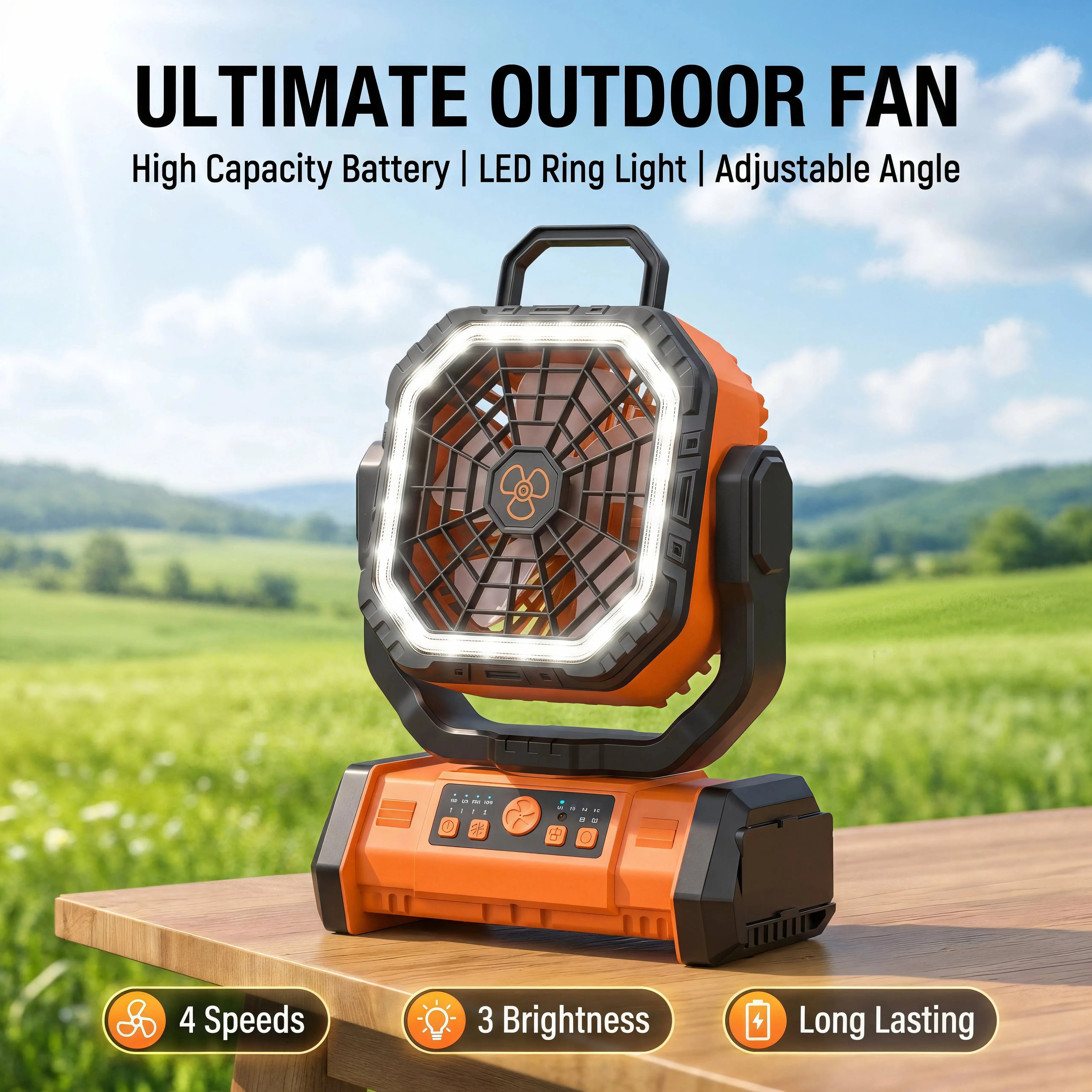 30000mAh Portable Camping Fan with LED Lantern, Rechargeable Battery Operated Cordless Desk Fan with Remote Control & Hanging Hook, 4 Speeds Heavy Duty Fan for Outdoor Hiking Travel Tent Barbecue Fishing