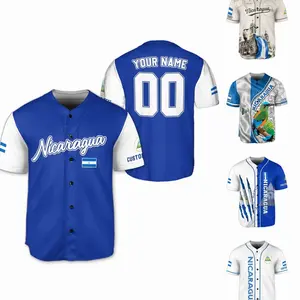 Custom Nicaragua Baseball Jersey, Personalized Name and Number, Unisex Team Graphic Shirt for Baseball Fans of All Ages 0LM3