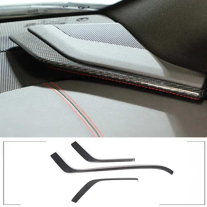 Genuine Carbon Fiber L-Shaped Car Dashboard Trim Strips - 3-Piece Interior Molding, Car Accessories Compatible with 2020-2025 Corvette C8 Models