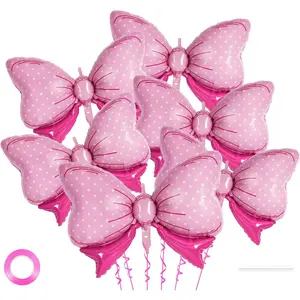 6 Pcs Pink Bow Balloons for Girls, 35 Inch Bow Foil Balloons,Pink Bows Gender Reveal Decorations for Birthday Party Wedding Baby Shower Mouse Party Decoration (Pink)