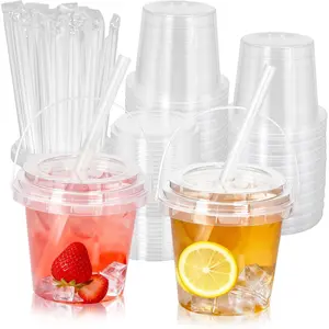 40 Set 24 oz Clear Plastic Drink Buckets with Lids & Straws, Disposable Iced Coffee & Cocktail Cups with Handles, Bulk Rum Buckets for Beach, Pool & Party Supplies
