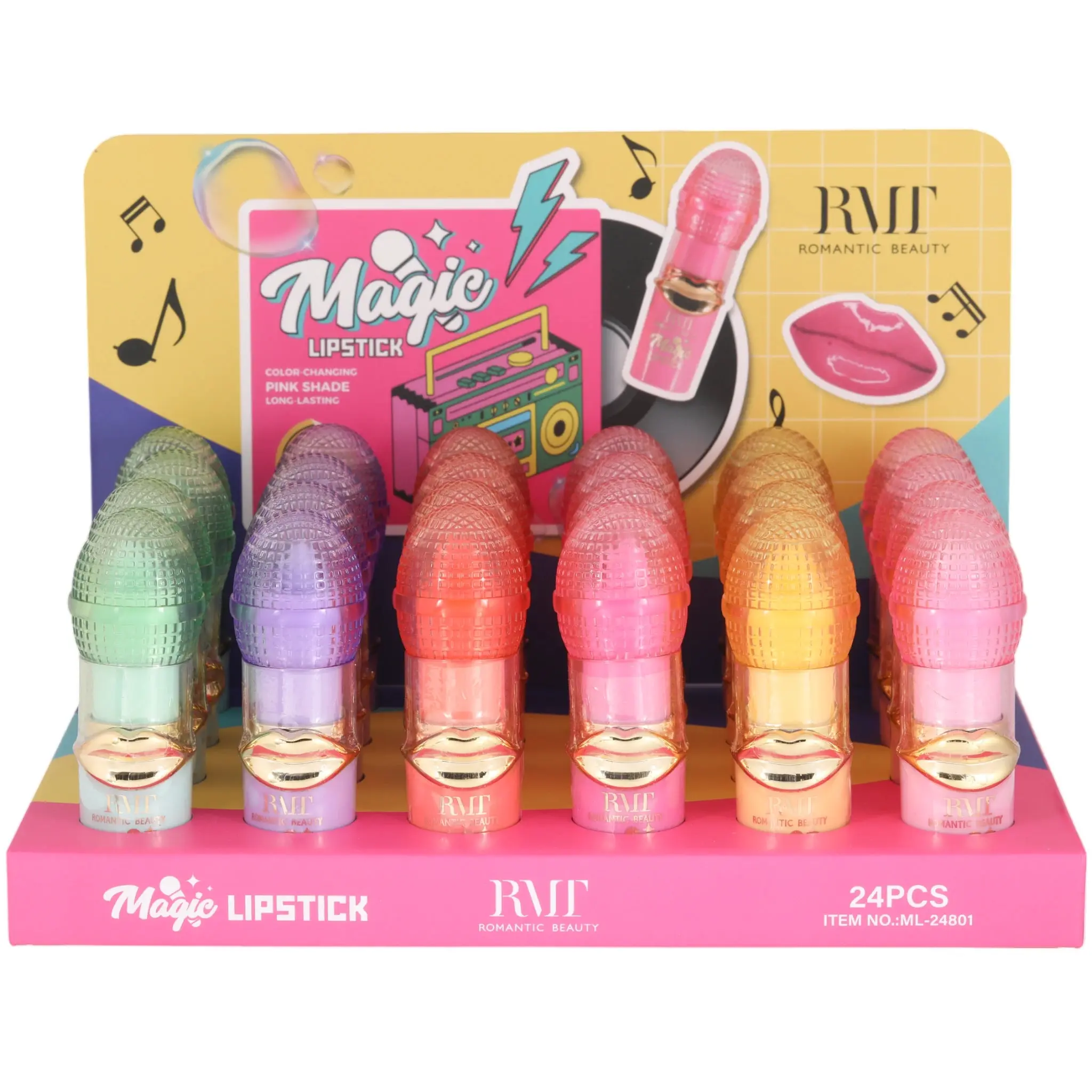 Lápiz Labial Magic Romantic Beauty - Venta al por Mayor Display 24 Unidades (ML-24801)