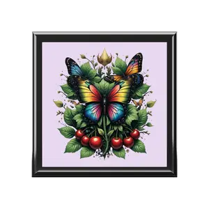 Whimsical Butterfly Jewelry Box, Colorful Storage for Keepsakes, Gift for Her, Floral Decor, Nature Lover's Treasure Chest Organiser Felt Glossy Microfiber Flower Cover Ebony Black