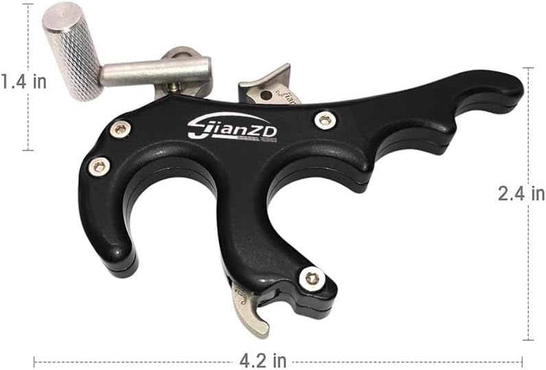 JIANZD Archery Compound Bow Release - 4-FingerThumb Release Aid for Compound Bows, Bowfishing &Hunting (Black Silver)