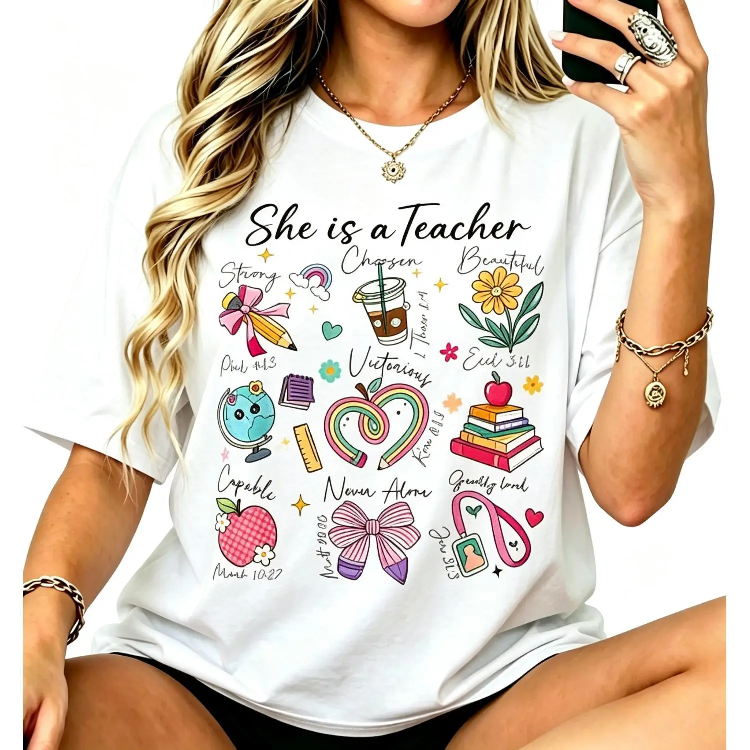 Women's Teacher Graphic T-Shirt, Casual Short Sleeve Crew Neck Top with a Floral Bow Print, Soft Cotton for Back to School