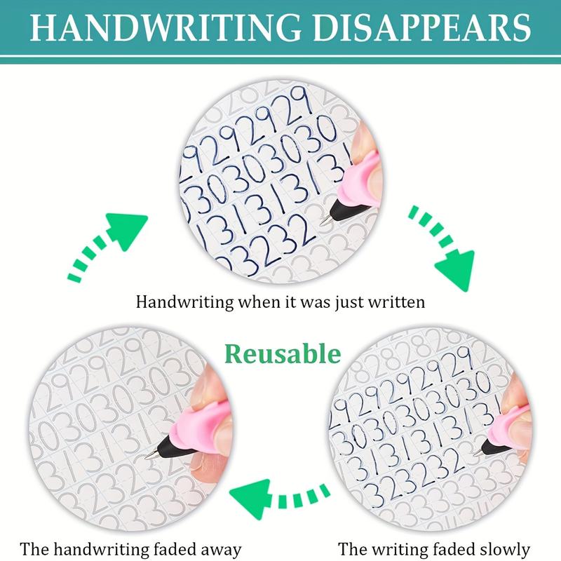 4-piece Reusable Thick Handwriting Exercise Book Groove Magic Copybook Set To Improve Writing Speed (4 Books, 1 Pen, 8 Refills)