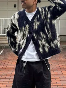 Men's Colorblock Print Button Front Cardigan, Loose Casual Drop Shoulder Long Sleeve V Neck Knitwear for Fall & Winter, Men's Knit Clothing for Daily Wear, V Neck Sweater