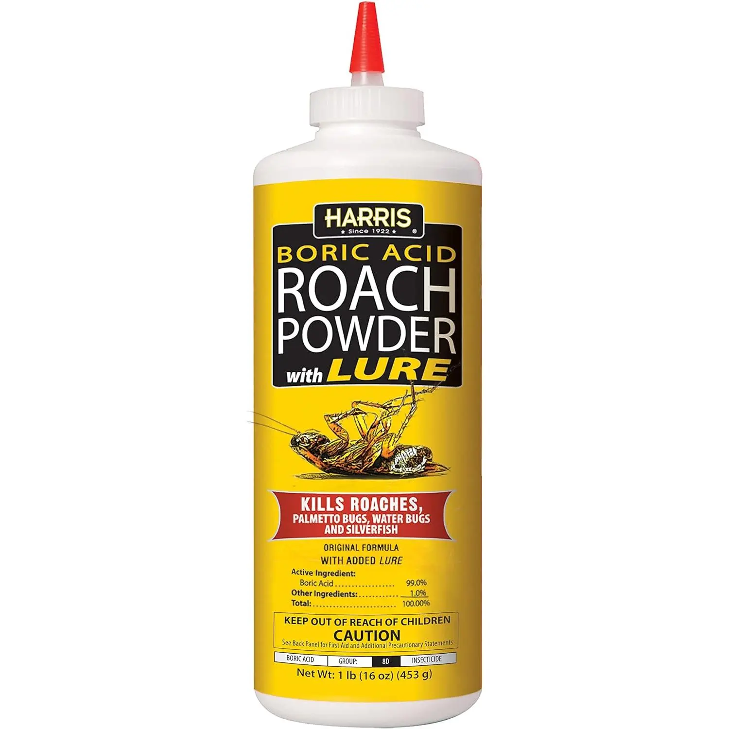 Food Grade Dry Boric Acid Roach Killer Powder, Silver Indoor Insect Control with Lure Added (16oz)