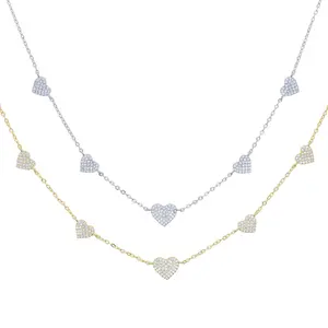5 Heart Station Necklace, Sterl Cubic Zirconia Pendant