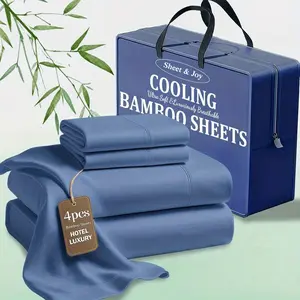 4pcs Bamboo Cooling Bedding Set Breathable And Cooling - Suits For Hot Sleepers And Sweats  - A Perfect Gift For Family, Couples, Local Warehouse