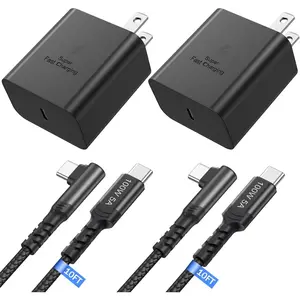 45W USB-C Charger Block, 2 Pack 45 Watt Super  Quick  Block Apdater with 10FT Right Angle Type C  Cord Compatible Galaxy S26 S25 Ultra S24 S23+ Plus S22 S21 S20FE  2-Black