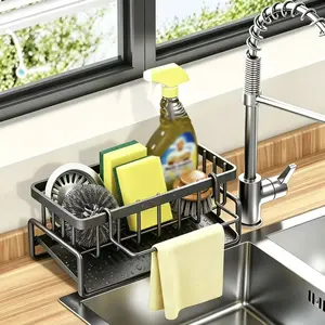 Kitchen  Sink Caddy Organzier,Portable Sponge Holder For Sink,Kitchen Drain Rack Decor And Accessories,304 Rustproof Stainless, Kitchen Countertop Soap Dispenser Organizer, With Multifunction Detachable Dishcloth Rack