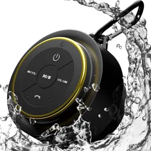 Portable Bluetooth Shower Speaker, IPX7 Waterproof Wireless Speaker, Built-in Mic, Carabiner, Beach, Camping, Hiking, Pool, Great Gift, Black/Gold