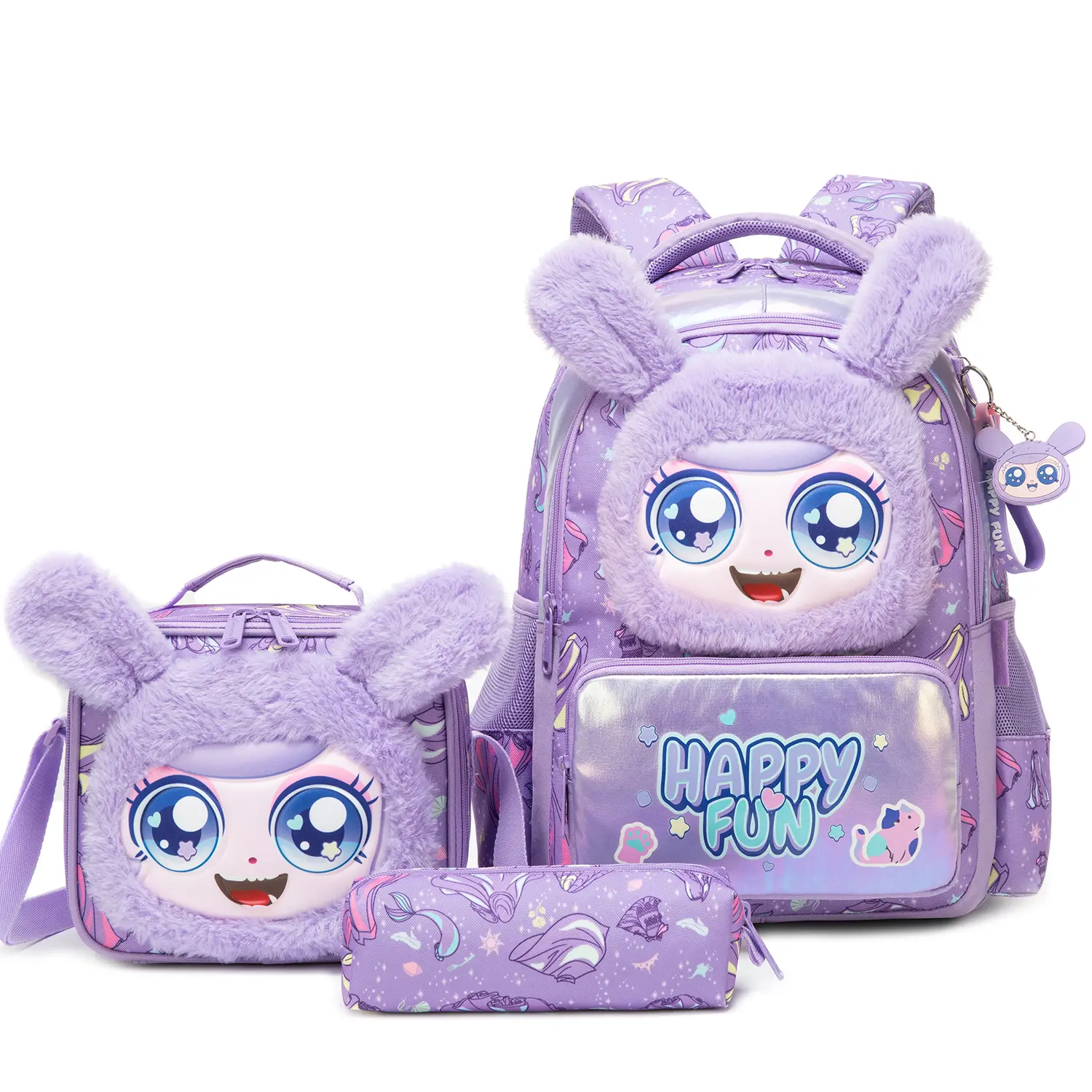 Kids' Chic 2026 Trending 3-in-1 Nylon School Backpack Set - Student Backpack for Girls, Large Capacity, Ages 8-16, Patterned Childrens Bag