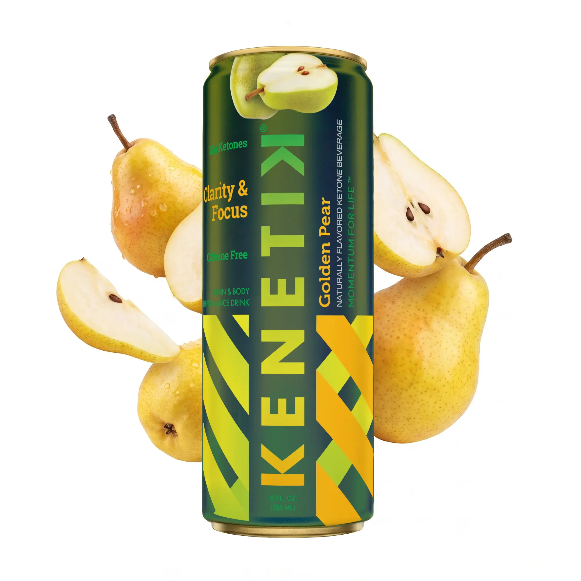 Limited Edition KENETIK Golden Pear - Caffeine-Free Focus Drink - Brain Fuel for Mental Clarity and Cognitive Endurance, Sugar-Free, Bioidentical Ketones (D-BHB), 12oz