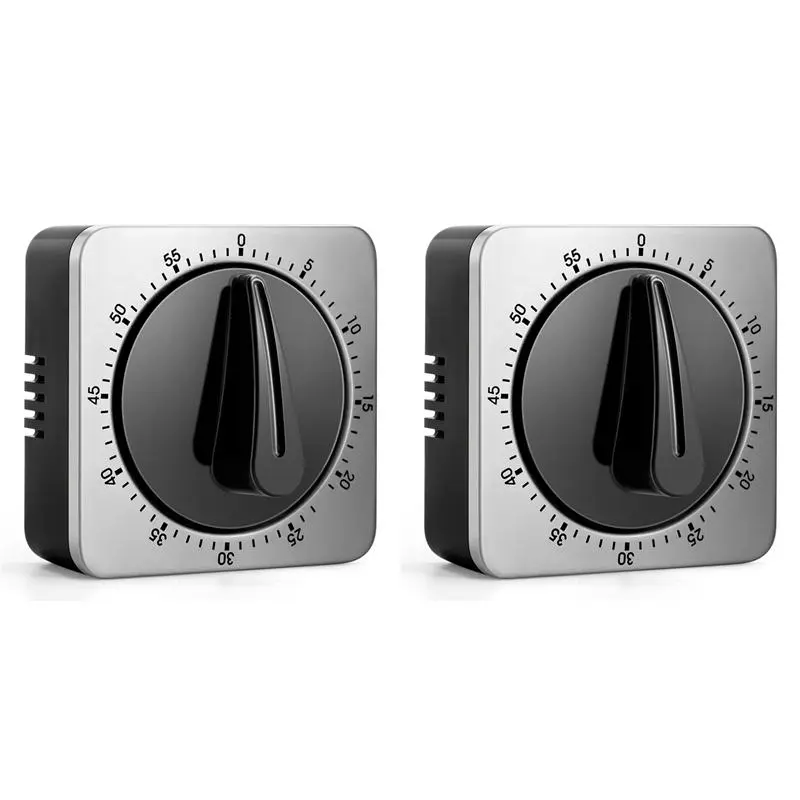 2-Pack Stainless Steel Metal Kitchen Timers for Cooking, Chef & Kids Use, Mechanical Dial Face Desk Timer with Loud Alarm - No Batteries Required
