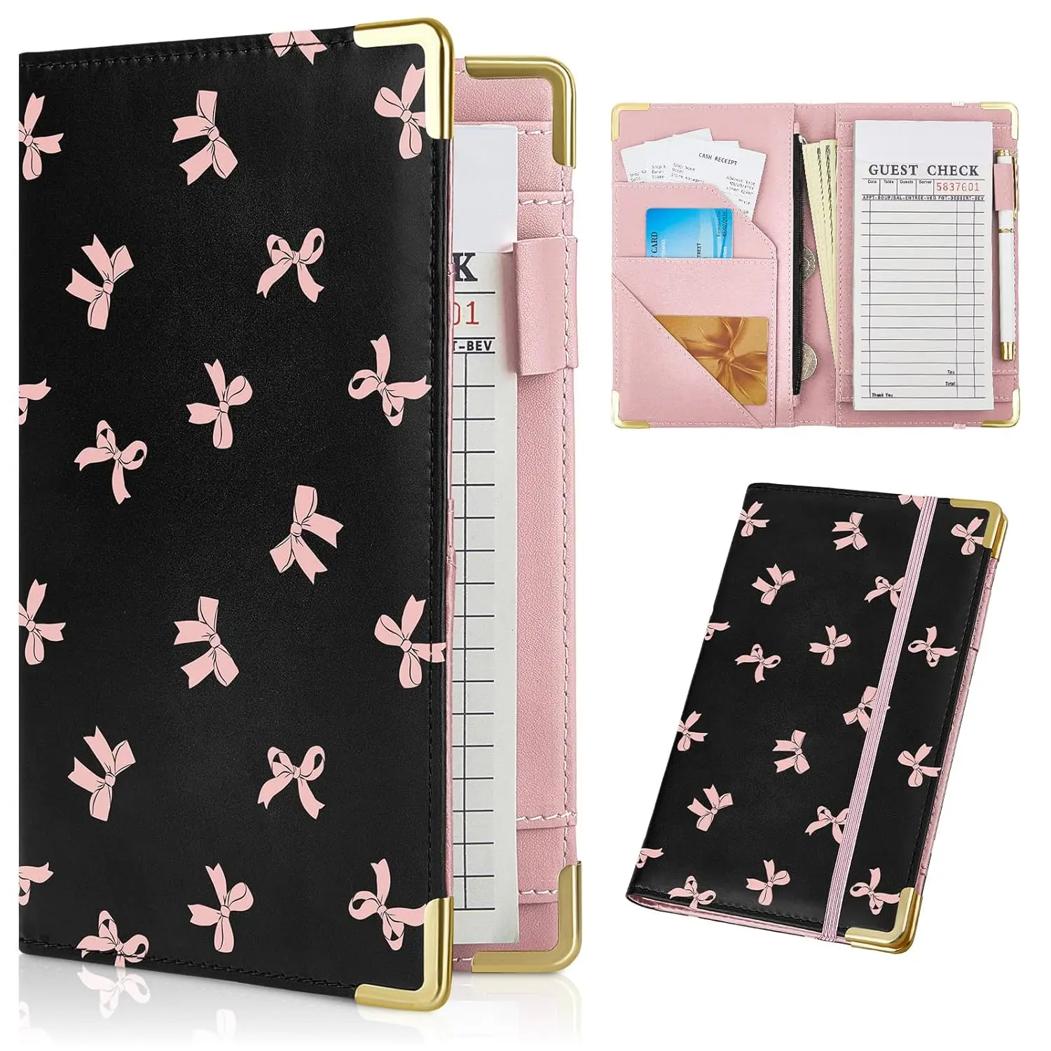 Cute Leather Waitress Book with Money Pocket Zipper Serving Book Organizer Fit Server Apron 5 x 8 inch