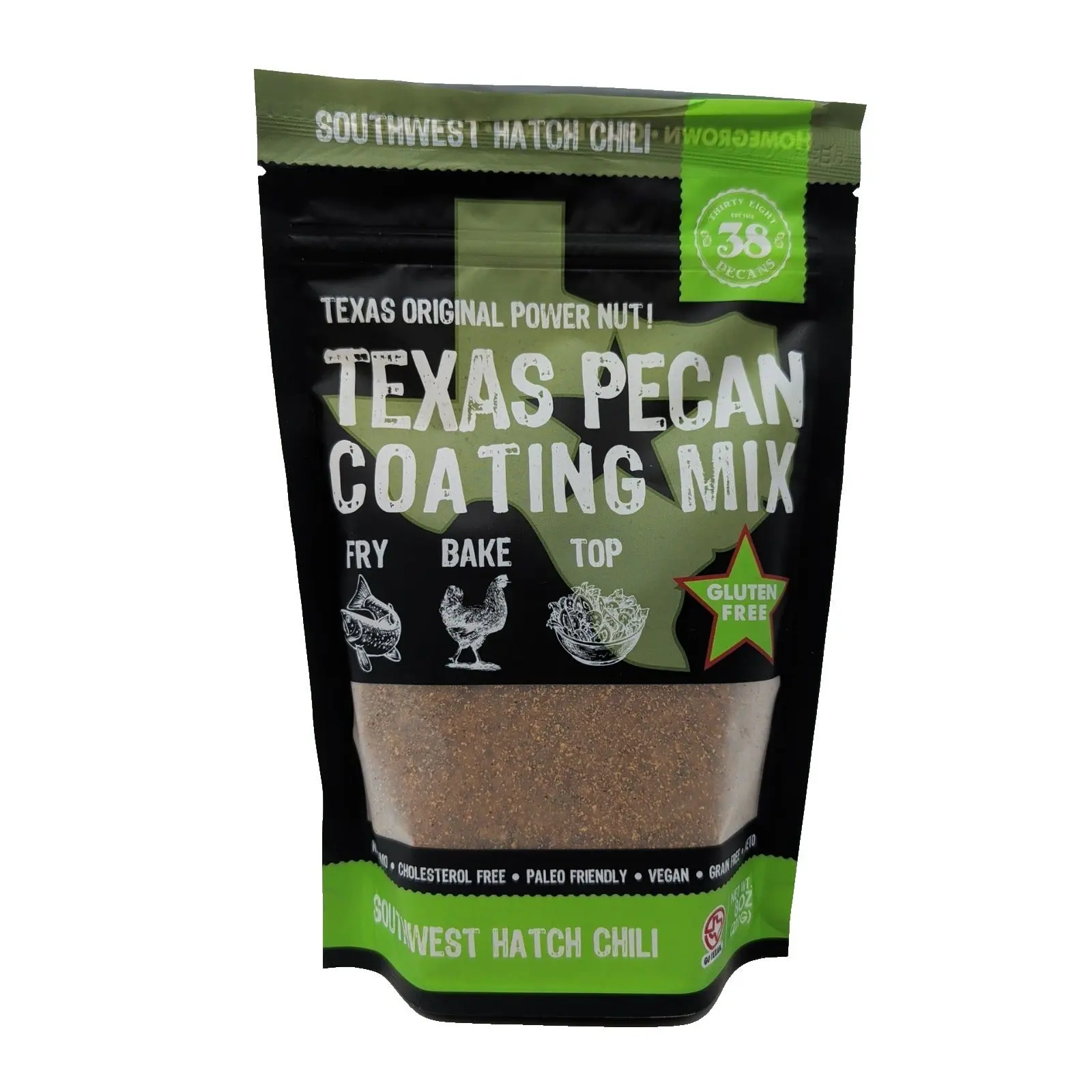 38 Pecans Texas Pecan Coating Mix Southwest Hatch Chili 8 Ounce Bag Paleo Keto