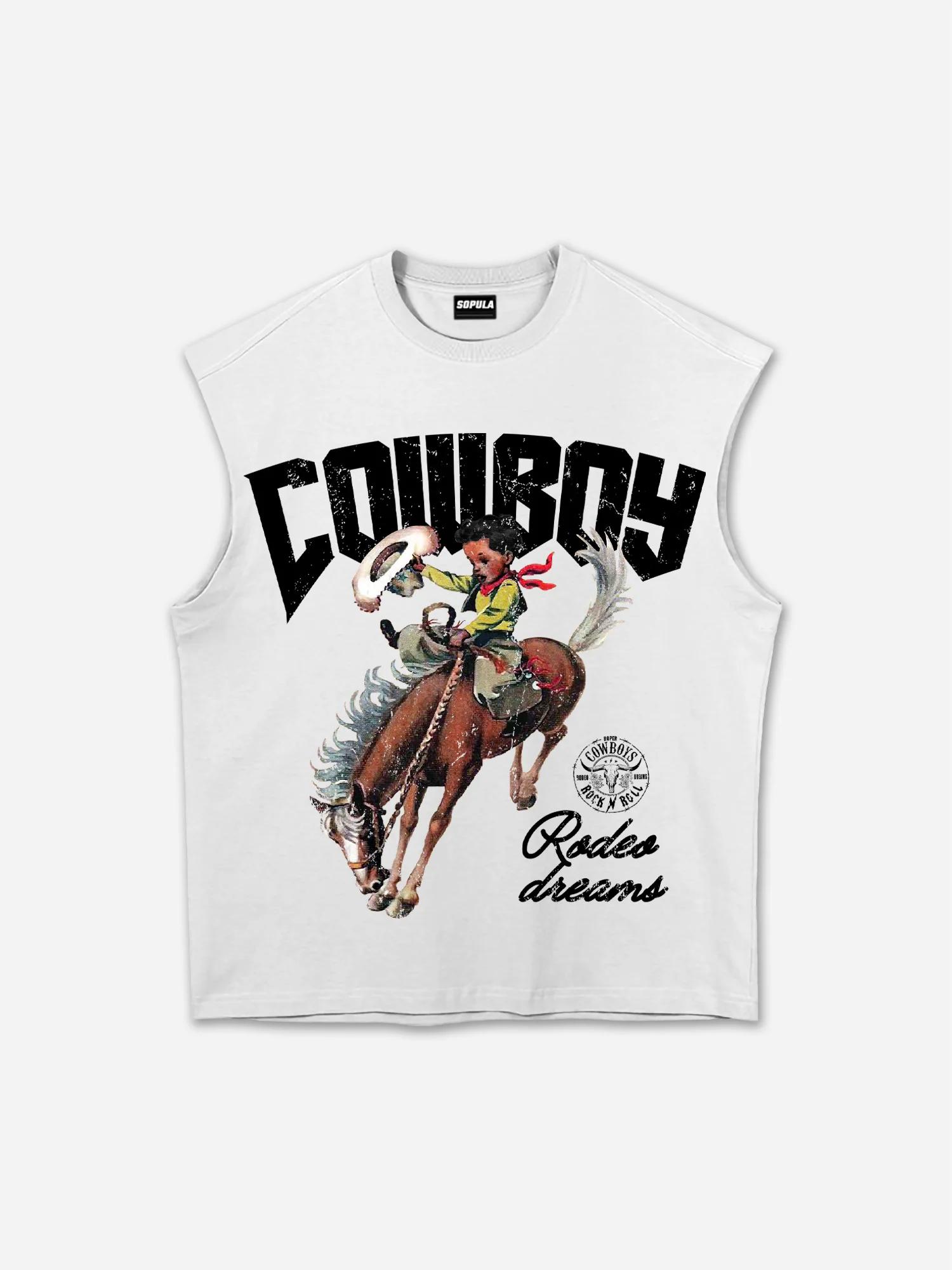 Sopula Studio Men's Cowboy Rodeo Dreams Print Graphic Tank Top Sleeveless Casual Crewneck Workout Tanktop Horse SpringStatements