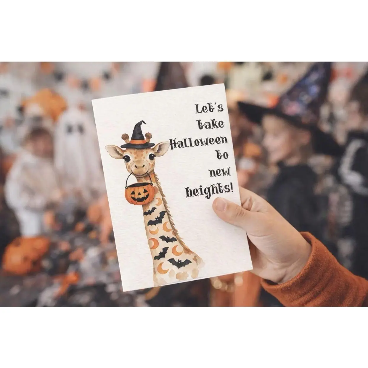 Halloween Party Invitation, Cute Giraffe Invite, Watercolor Halloween Card, Halloween Matte Cardstock