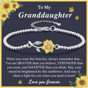 Sunflower Gifts for Granddaughter, Adjustable Bracelet for Teen Girls Women