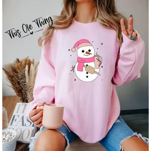 Cute Snowman Crewneck Sweater for Women's Winter Wardrobe christmas soft material heavyweight cotton funny sweatshirt long sleeve