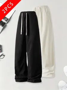 2-pack men’s spring/autumn corduroy casual pants, loose straight fit, breathable and comfortable fabric, summervibes