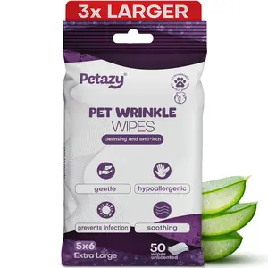 Wrinkle Wipes for Dogs | 3X Larger Face Cleaning Wipes for French Bulldogs & Pugs | Cleans Skin Folds, Tear Stains & Tail Pockets | Hypoallergenic – Petazy