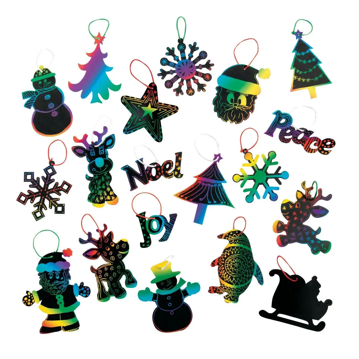 Magic Color Scratch Deluxe Christmas Ornaments, 4"-5" Assorted Customizable Holiday Decor with 200 Scratching Tools & Gift Tags, Bulk 400-Piece Set
