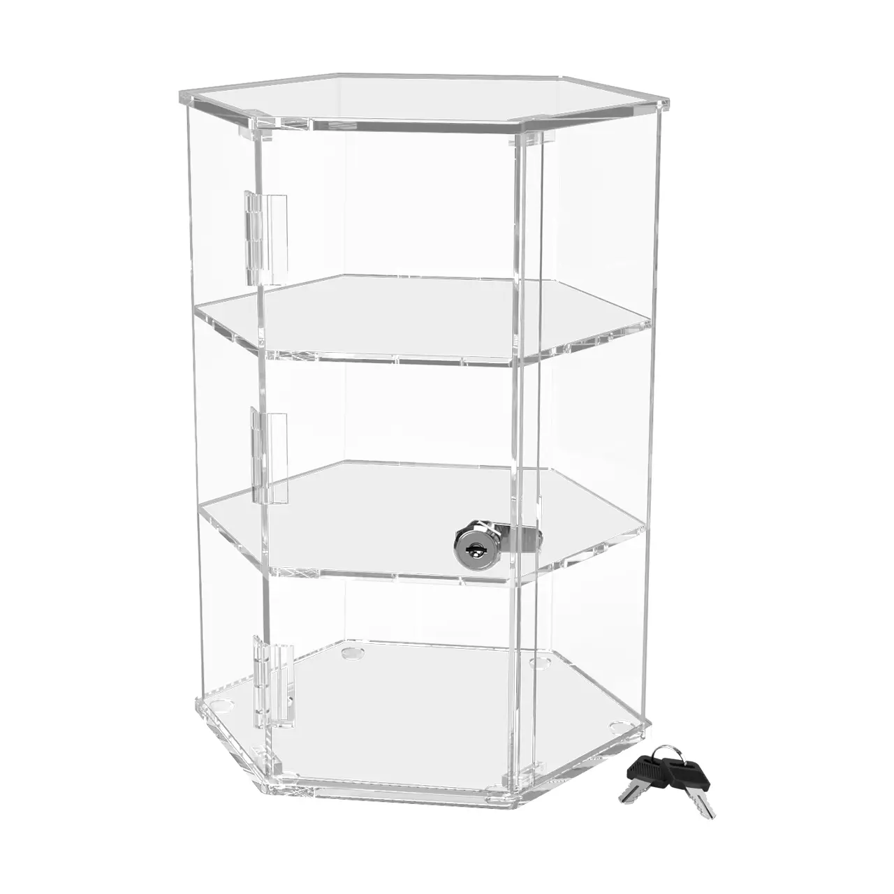 Acrylic Hexagon Locking Cabinet Showcase with Keys Clear Acrylic 9.5" x 8.25" x 24" Counter Display for Products and Merchandise in Stores and Gift Shops No Assembly by 321 Plastics