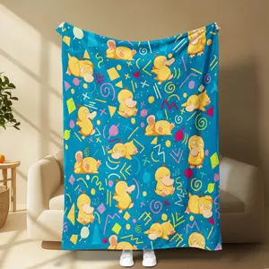 Duck Cartoon Throw Blanket, Soft Flannel Fleece, Cute Duck Blanket with Colorful Geometric Pattern, Cozy Bed Sofa Couch Blanket